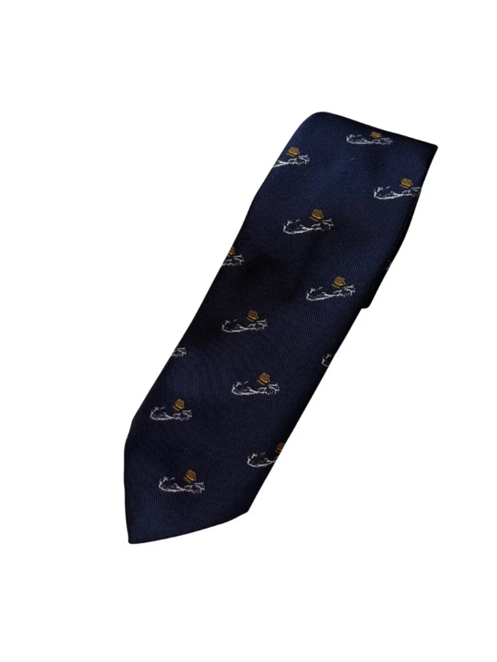 VTG Trimminghams Bermuda Mens Nautical Tie Navy Blue Embroidered Gold Ship Short